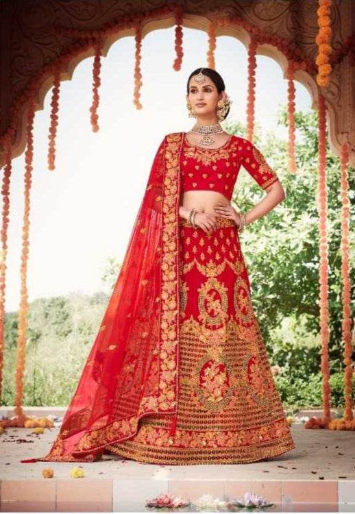 Velvet Rajwada Lehenga Wedding Embroidered Lehenga for Brides - MYLUXURY LANE ENTERPRISE
